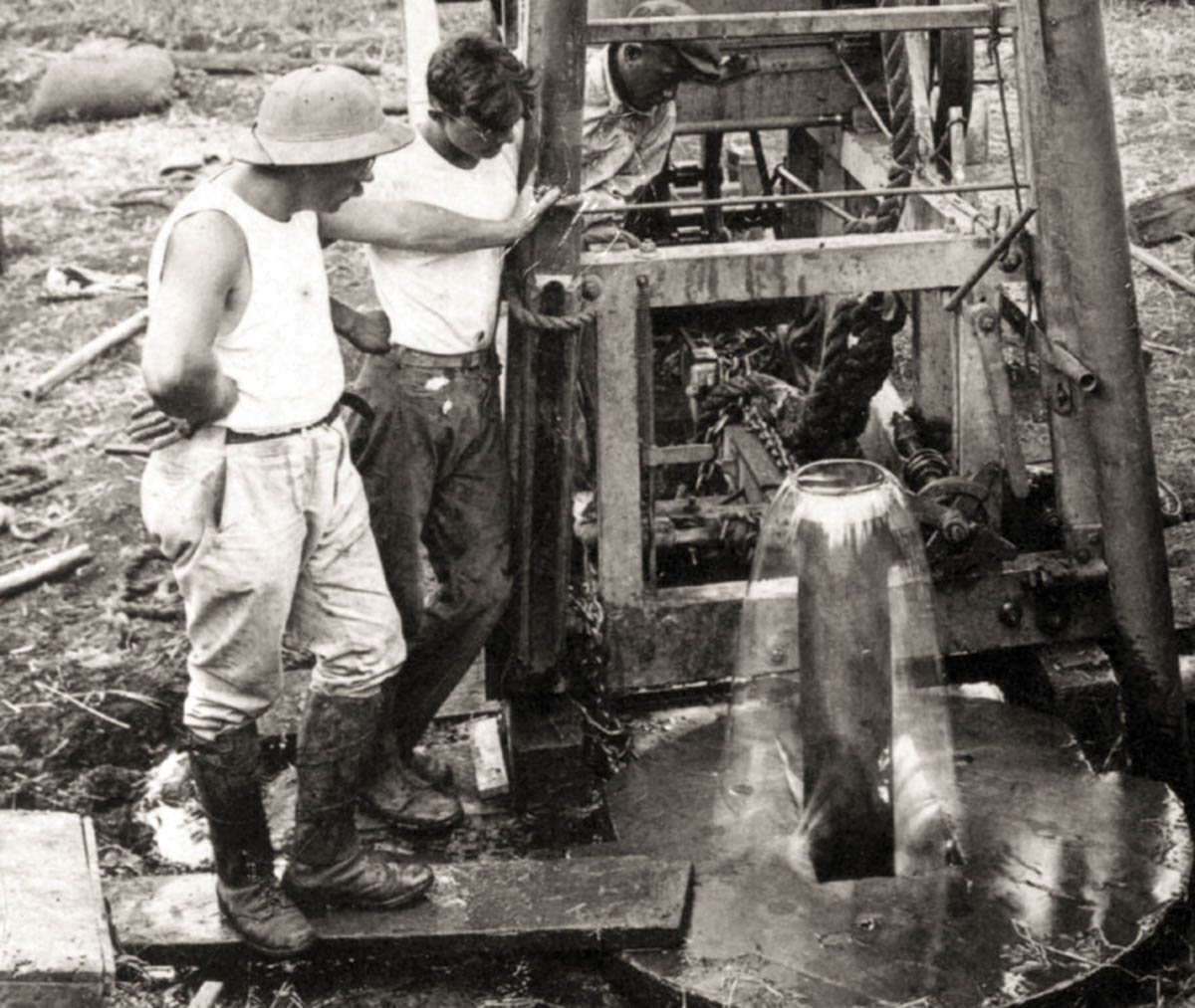 historical photo of well drilling