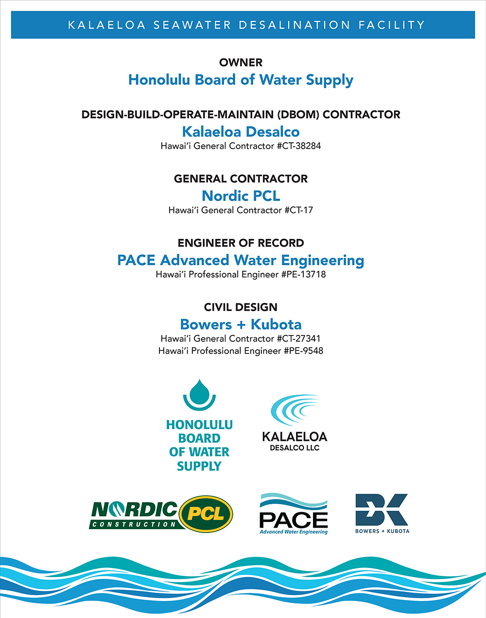 Kalaeloa Seawater Desalination Plant Project Partners