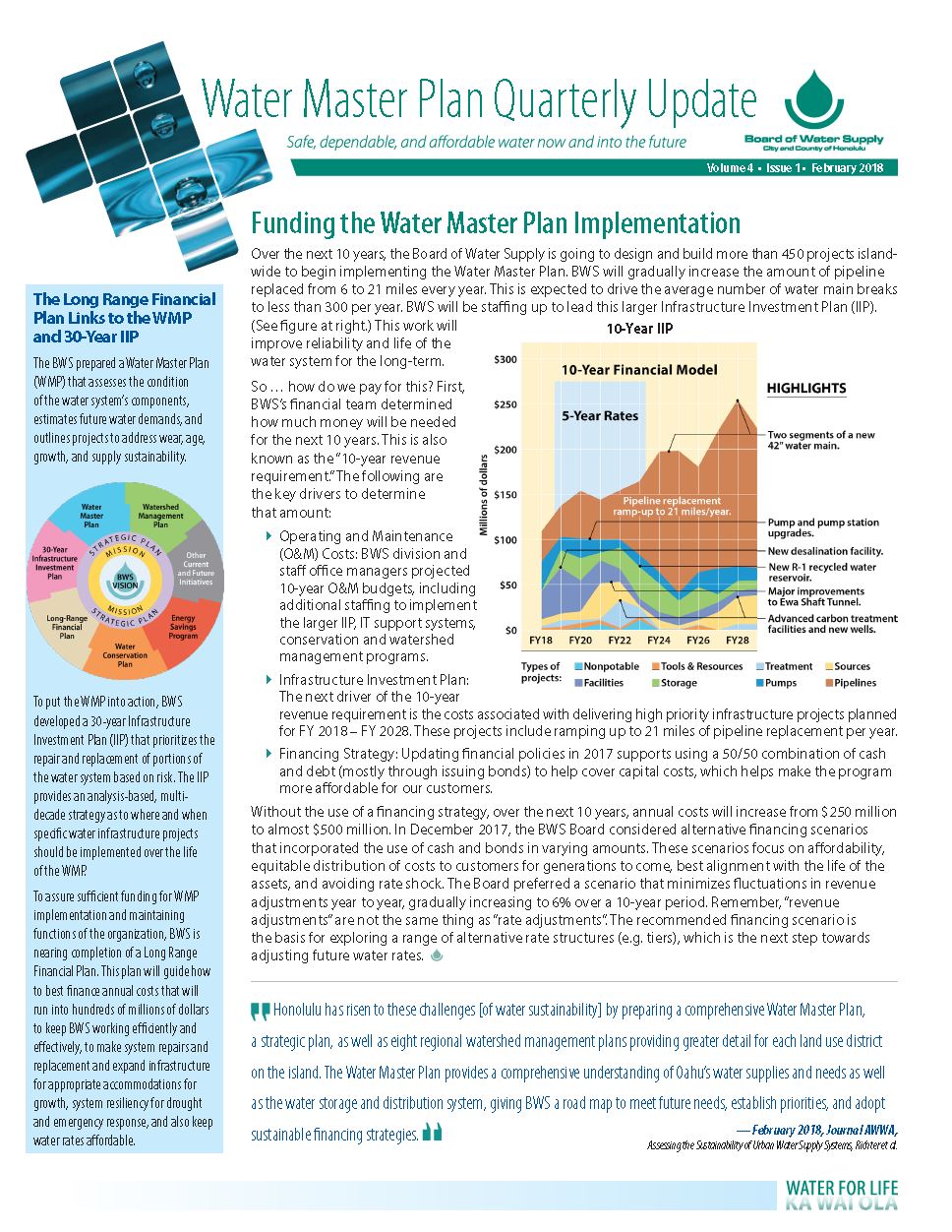 water master plan quarterly update february 2018